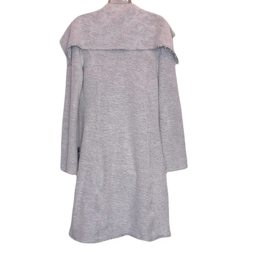 Trouble At The Mill Long Open Cardigan Sweater in Gray & White Size Small